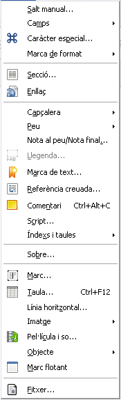 Funcionalitats del menú Insereix/20 Funcionalitats del menú Insereix/20