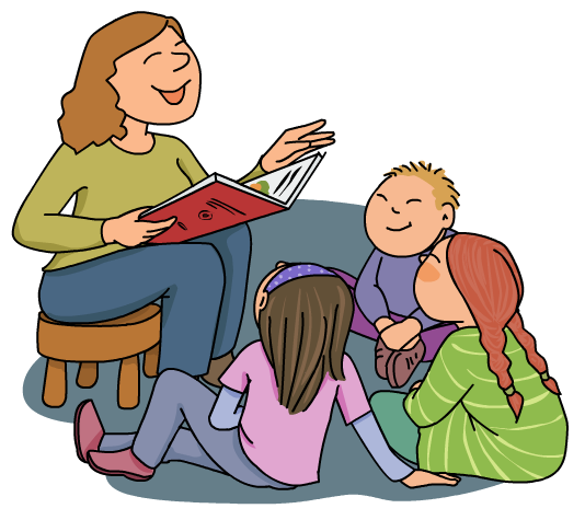 Una mestra d'educació infantil conta un conte als nens asseguts al seu voltant.