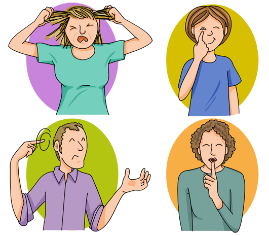 Gestos genèrics per indicar diferents idees o crides: enuig, "atent", "està boig", silenci.