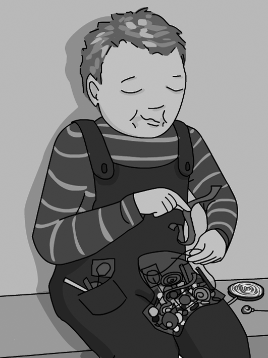 Un nen menjant moltes llaminadures.