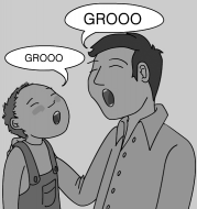 Un nen imitant els sons que produeix el seu pare Un nen imitant els sons que produeix el seu pare