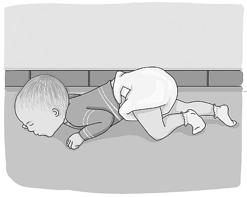 Els moviments reflexos de tensió i extensió de les cames fan que el nadó repti fins al capçal del bressol