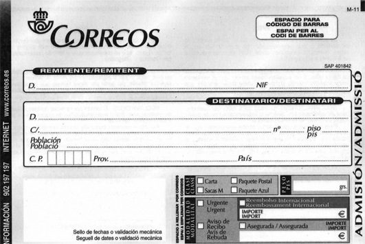 Imprès per a carta certificada Imprès per a carta certificada