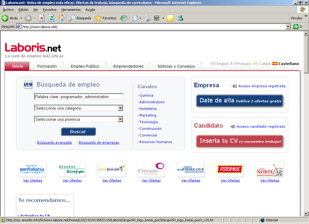 Pàgina d'inici de Laboris