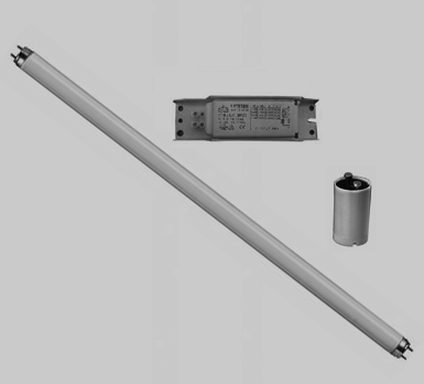 Elements d& 039;un equip fluorescent: tub fluorescent, encebador i reactància