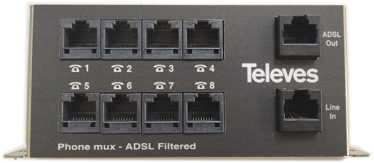 Exemple de multiplexor passiu que inclou un filtre ADSL (splitter). .