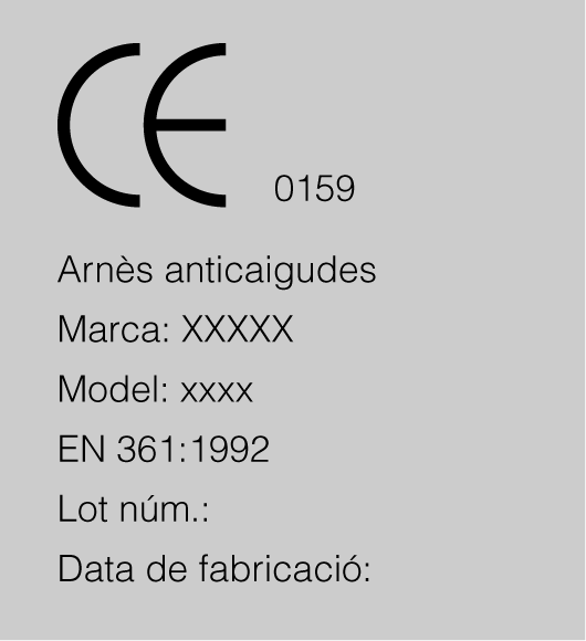 Exemple de marcatge d'un arnès anticaigudes. .