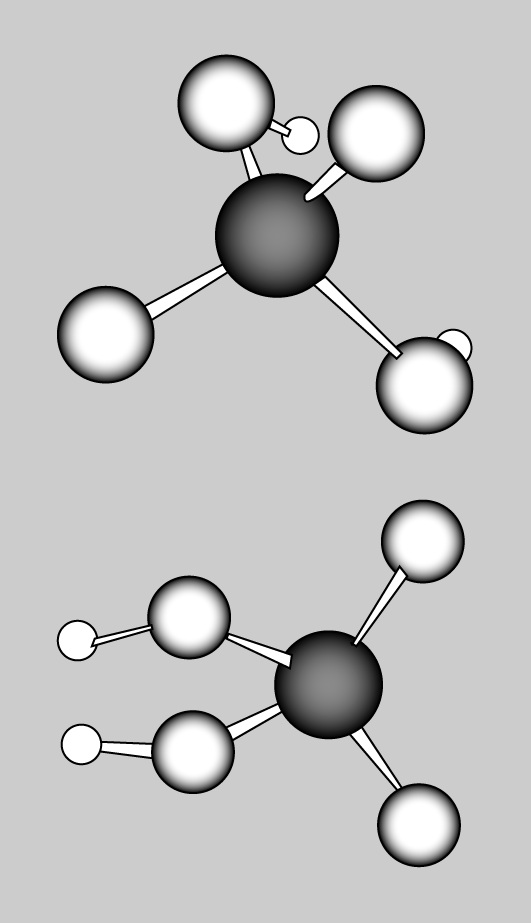 Representació d'una molécula d'àcid sulfúric des de dos angles./60