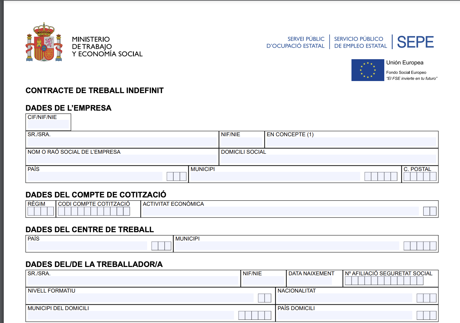 Model de contracte de treball indefinit