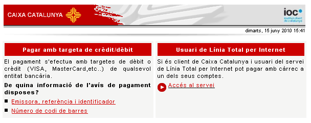 pagament amb targeta per Catalunya Caixa